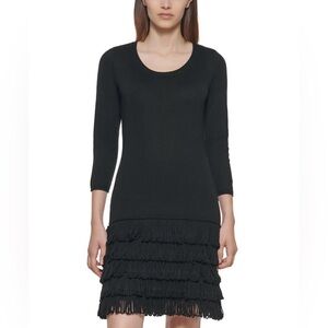 Calvin Klein Black Sheath Dress 3/4 Sleeve Scoop Neck